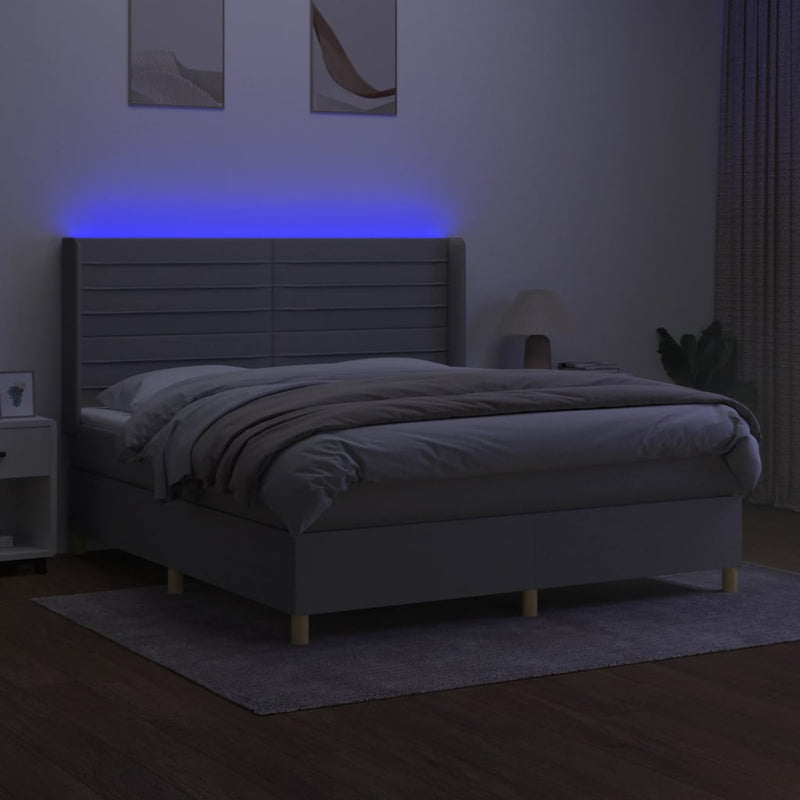 Boxspringbett mit Matratze & LED Hellgrau 160x200 cm Stoff