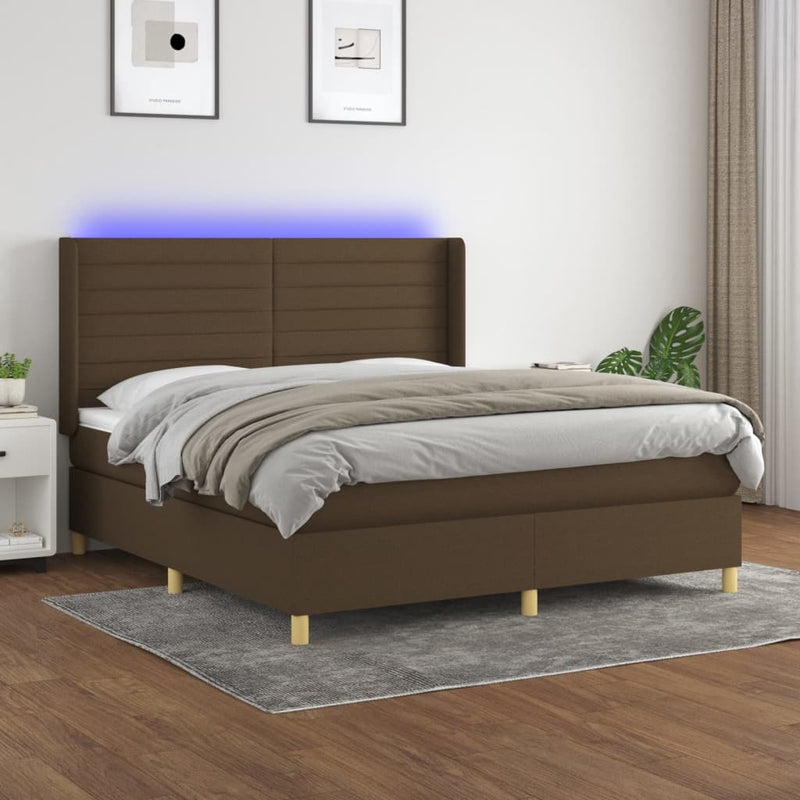 Boxspringbett mit Matratze & LED Dunkelbraun 160x200 cm Stoff