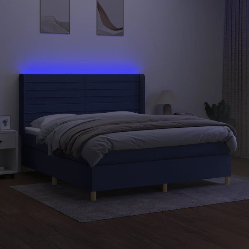 Boxspringbett mit Matratze & LED Blau 160x200 cm Stoff