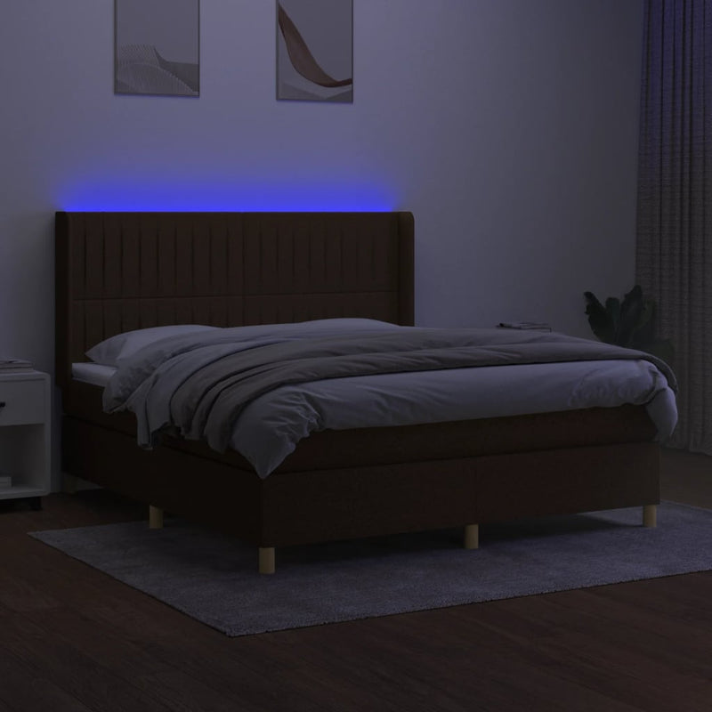 Boxspringbett mit Matratze & LED Dunkelbraun 160x200 cm Stoff