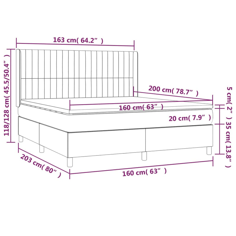 Boxspringbett mit Matratze & LED Creme 160x200 cm Stoff