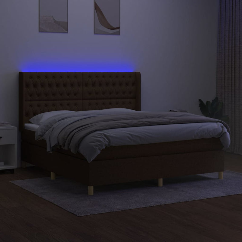 Boxspringbett mit Matratze & LED Dunkelbraun 160x200 cm Stoff