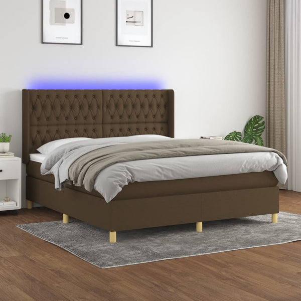 Boxspringbett mit Matratze & LED Dunkelbraun 160x200 cm Stoff