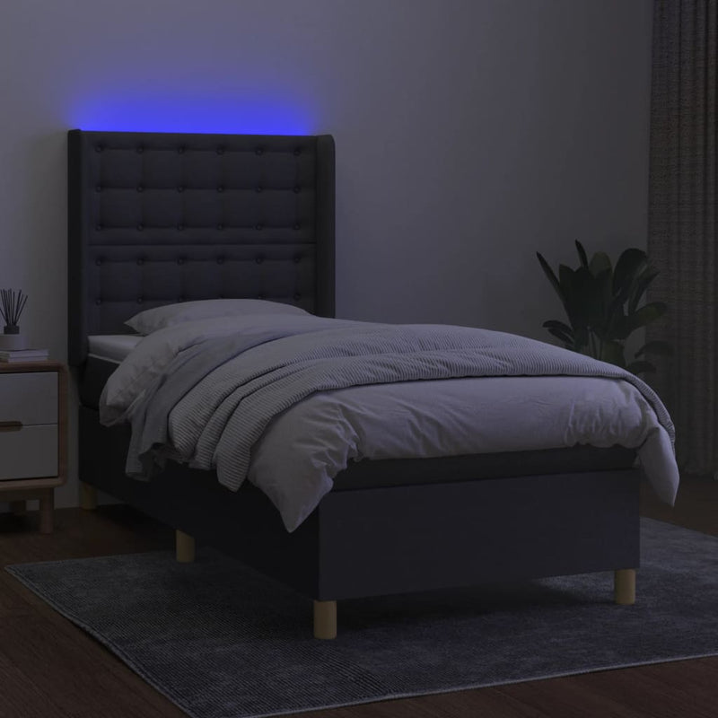 Boxspringbett mit Matratze & LED Dunkelgrau 80x200 cm Stoff