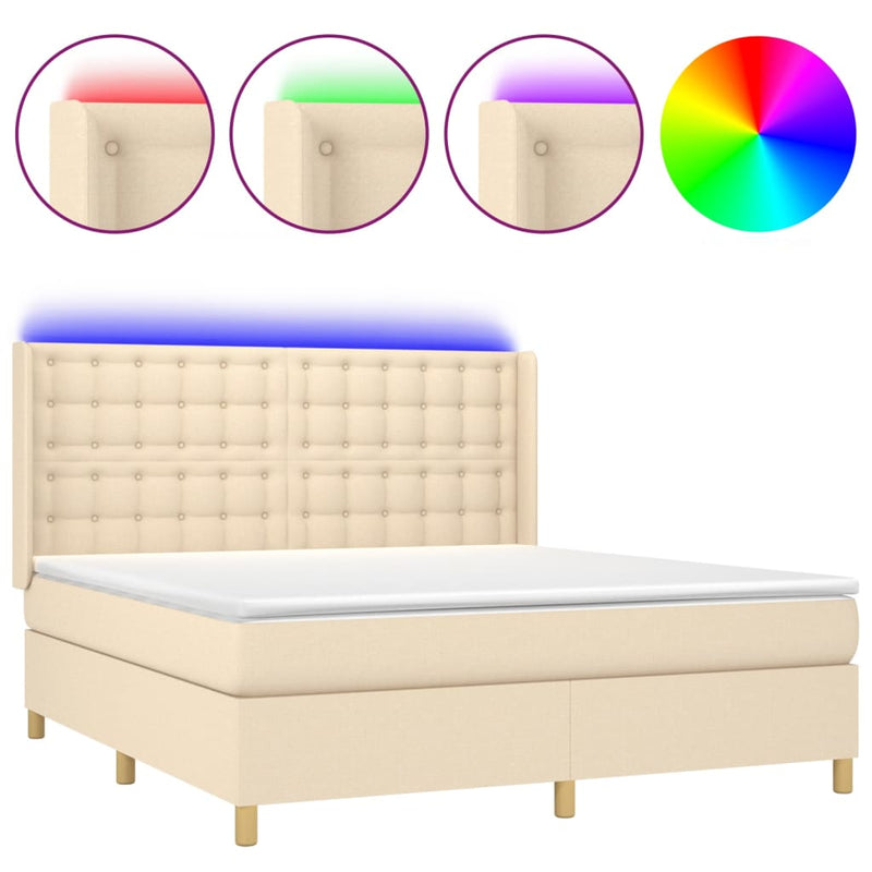 Boxspringbett mit Matratze & LED Creme 160x200 cm Stoff