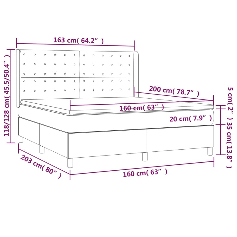 Boxspringbett mit Matratze & LED Creme 160x200 cm Stoff