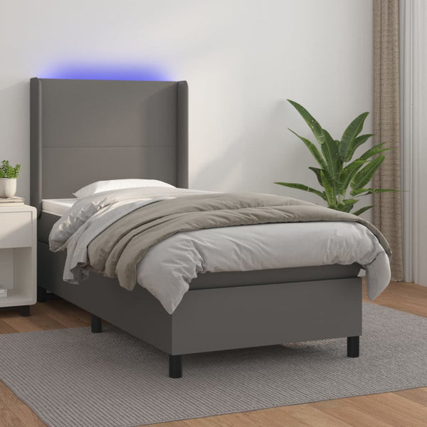 Boxspringbett mit Matratze & LED Grau 100x200 cm Kunstleder