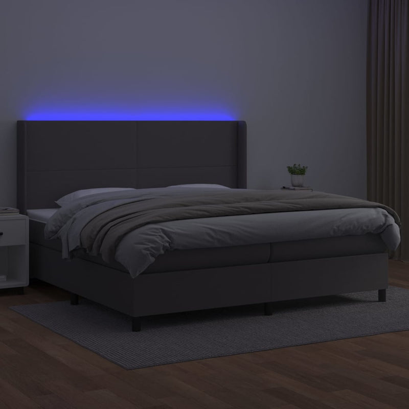 Boxspringbett mit Matratze & LED Grau 200x200 cm Kunstleder