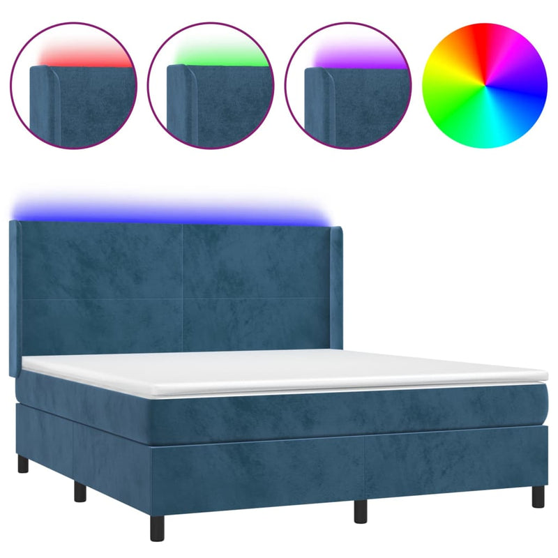 Boxspringbett mit Matratze & LED Dunkelblau 180x200 cm Samt