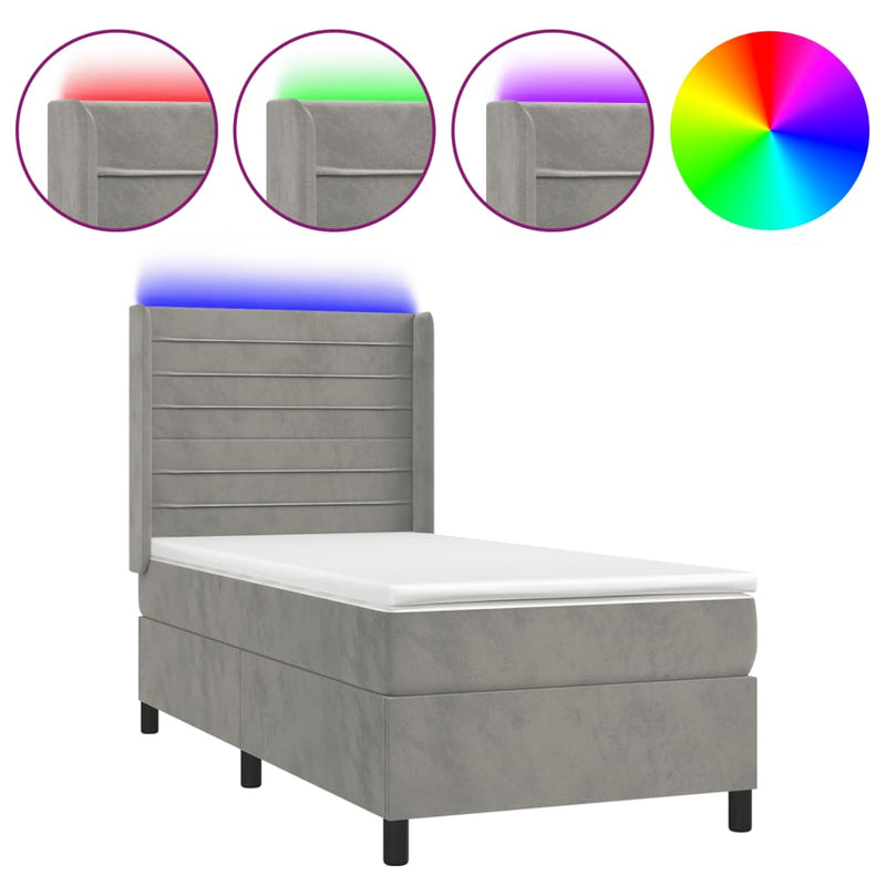 Boxspringbett mit Matratze & LED Hellgrau 80x200 cm Samt