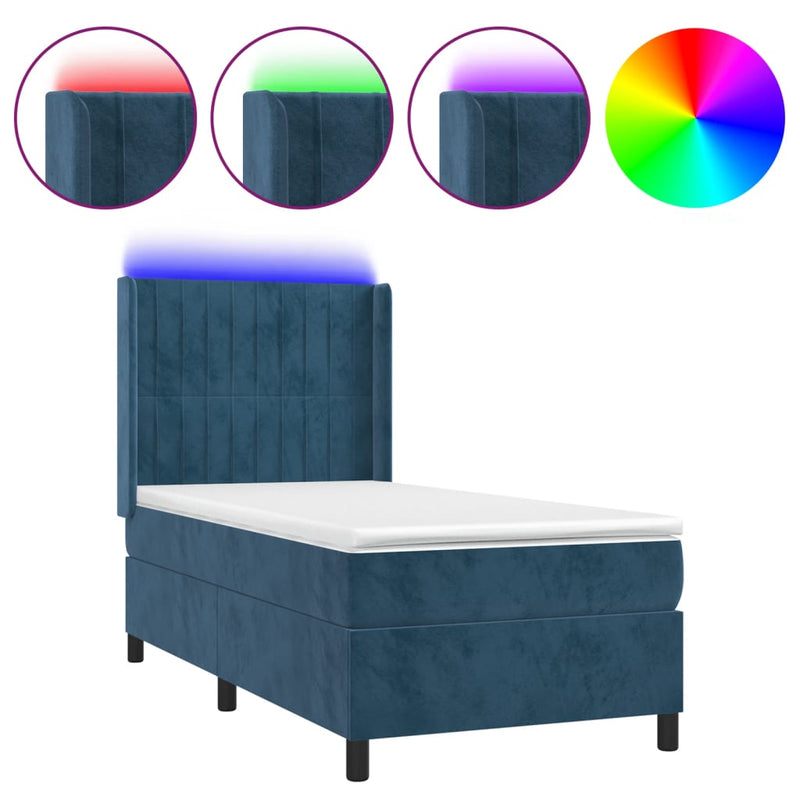 Boxspringbett mit Matratze & LED Dunkelblau 80x200 cm Samt