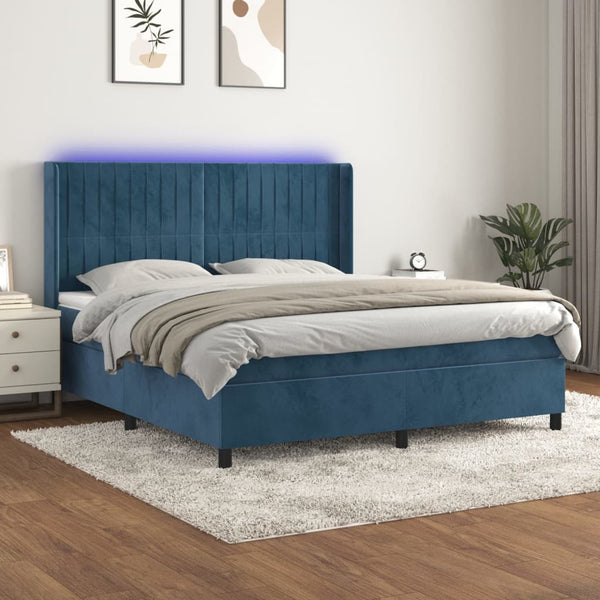 Boxspringbett mit Matratze & LED Dunkelblau 160x200 cm Samt