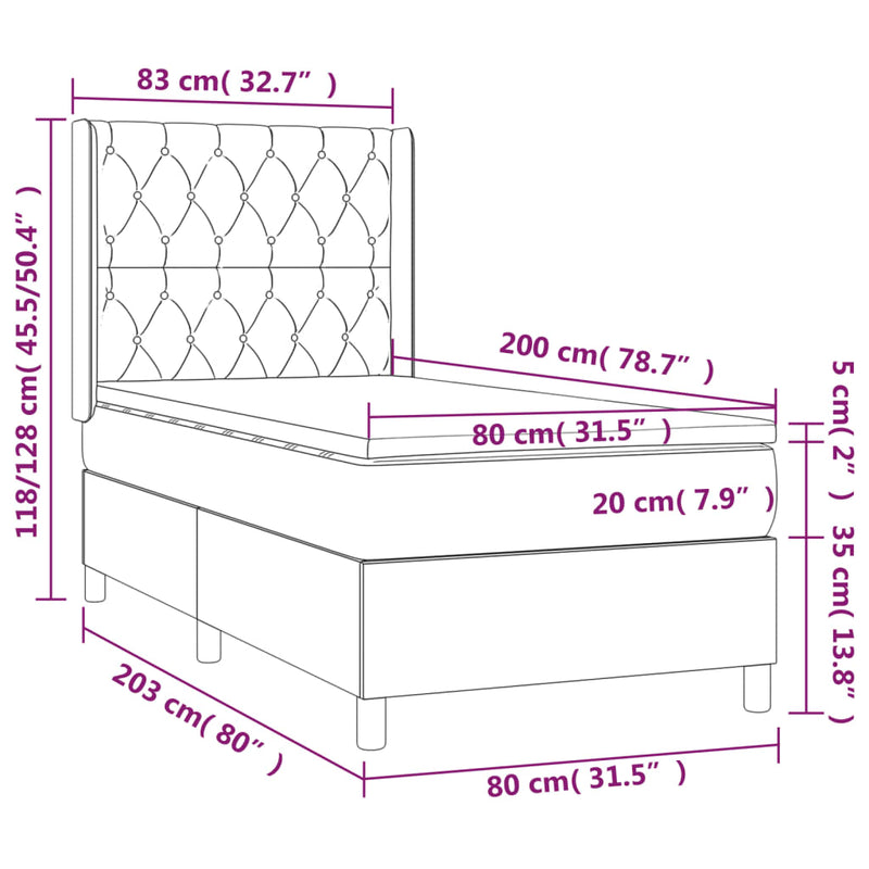 Boxspringbett mit Matratze & LED Hellgrau 80x200 cm Samt