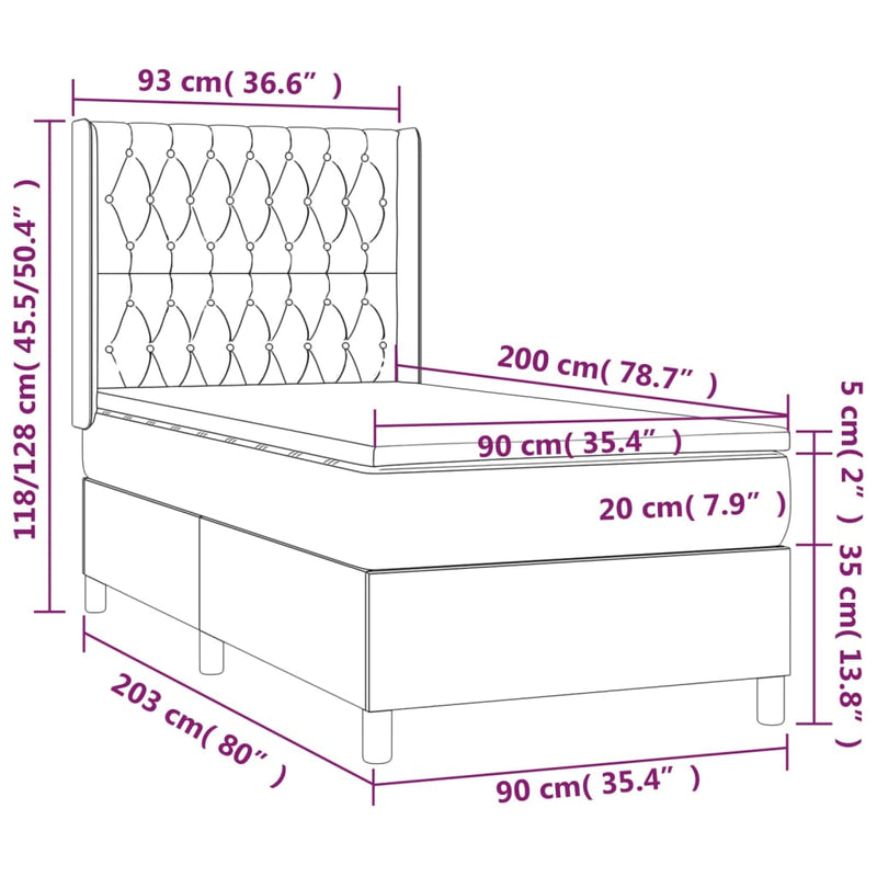 Boxspringbett mit Matratze & LED Hellgrau 90x200 cm Samt