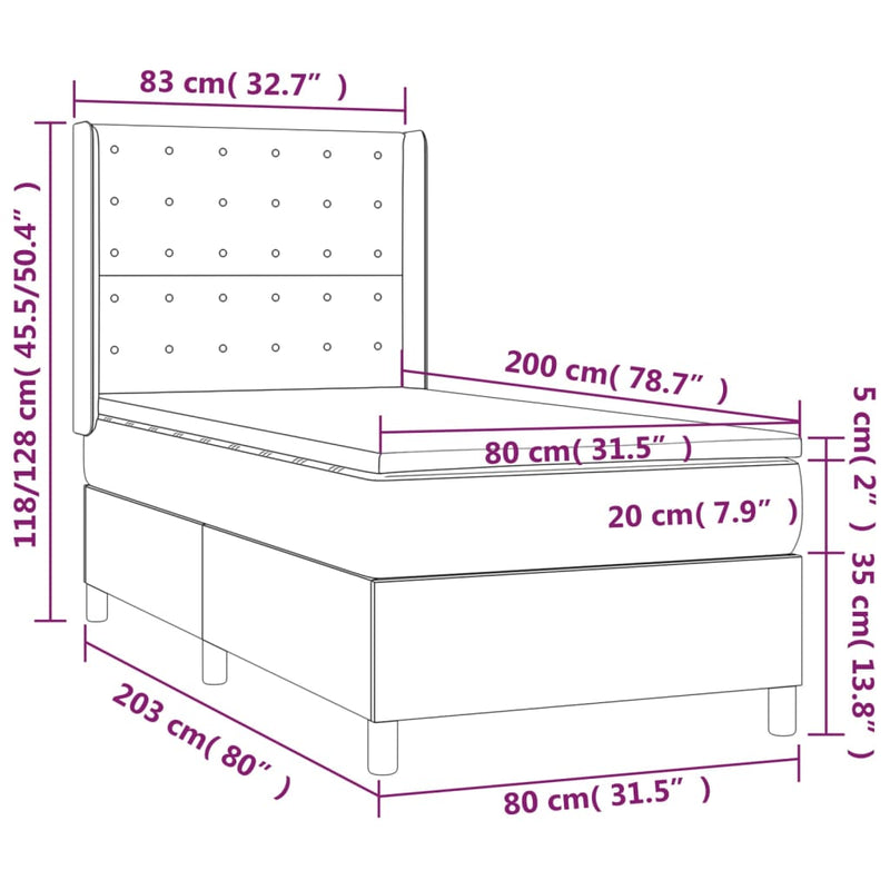 Boxspringbett mit Matratze & LED Hellgrau 80x200 cm Samt