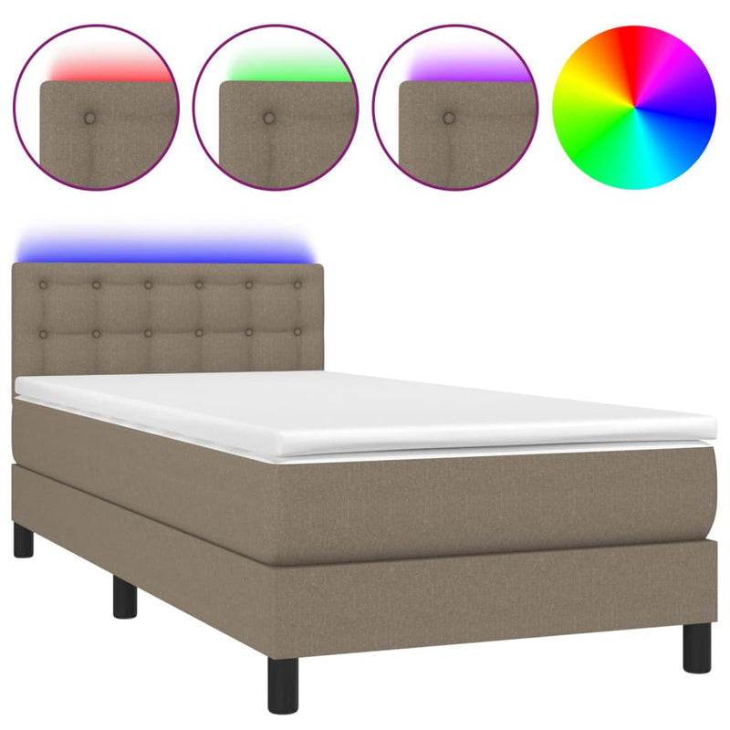 Boxspringbett mit Matratze & LED Taupe 90x200 cm Stoff