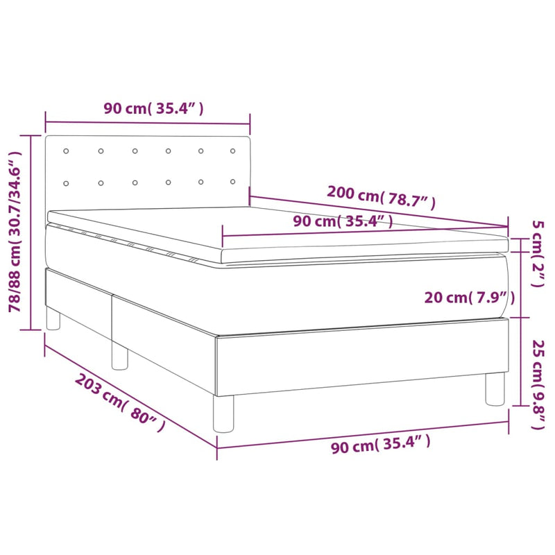 Boxspringbett mit Matratze & LED Taupe 90x200 cm Stoff