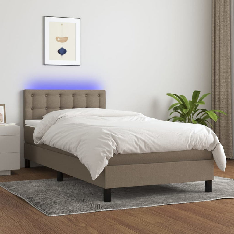 Boxspringbett mit Matratze & LED Taupe 90x200 cm Stoff