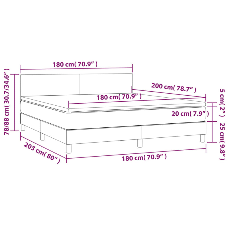 Boxspringbett mit Matratze & LED Creme 180x200 cm Stoff