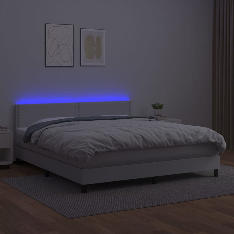 Boxspringbett mit Matratze & LED Weiß 160x200 cm Kunstleder