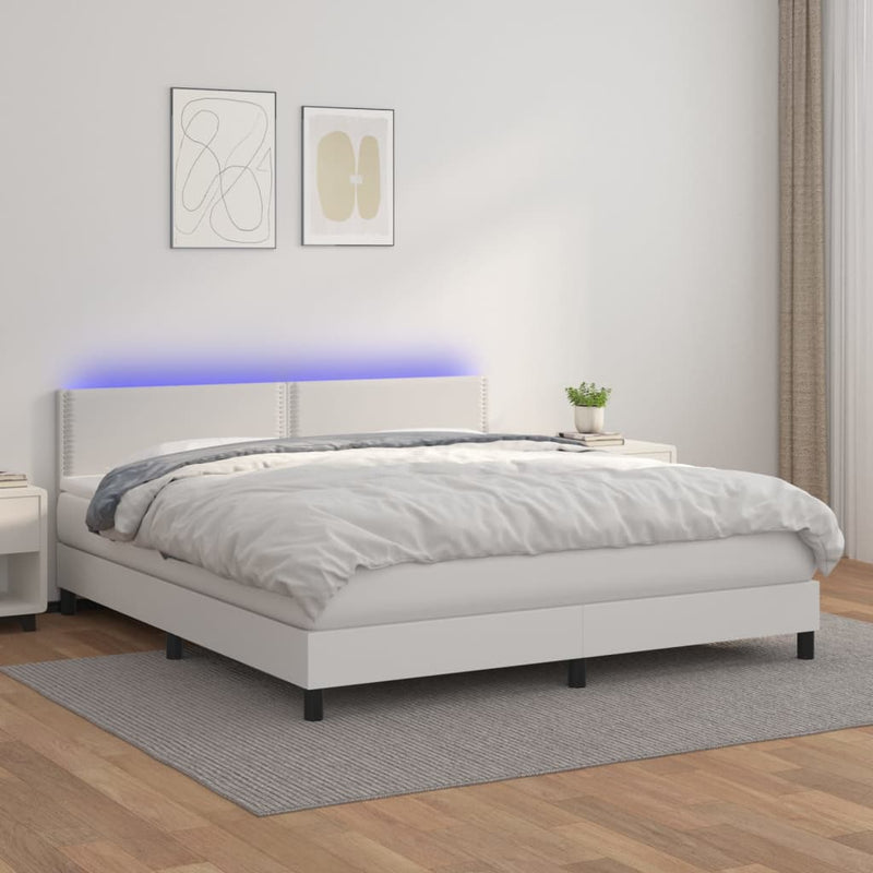 Boxspringbett mit Matratze & LED Weiß 160x200 cm Kunstleder