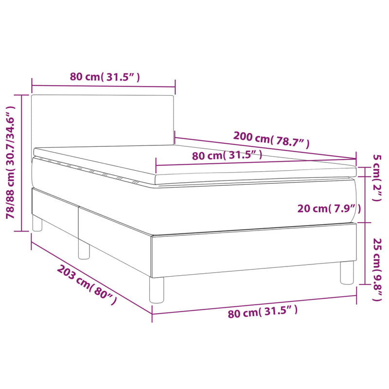 Boxspringbett mit Matratze & LED Hellgrau 80x200 cm Samt