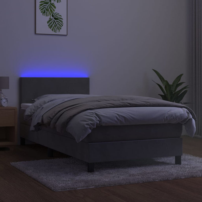 Boxspringbett mit Matratze & LED Hellgrau 90x200 cm Samt