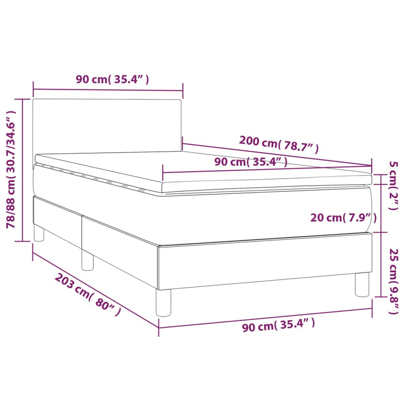 Boxspringbett mit Matratze & LED Hellgrau 90x200 cm Samt