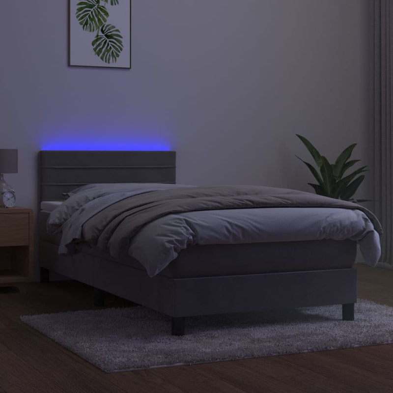 Boxspringbett mit Matratze & LED Hellgrau 80x200 cm Samt