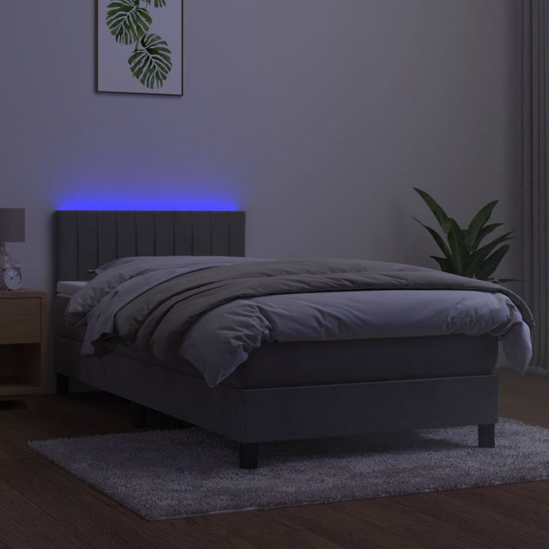 Boxspringbett mit Matratze & LED Hellgrau 80x200 cm Samt