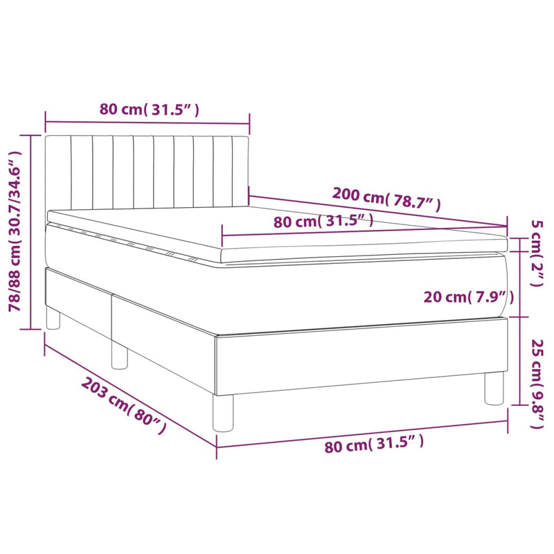 Boxspringbett mit Matratze & LED Hellgrau 80x200 cm Samt