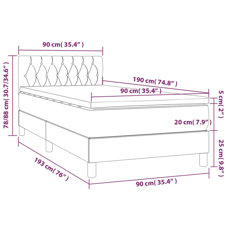 Boxspringbett mit Matratze & LED Schwarz 90x190 cm Samt