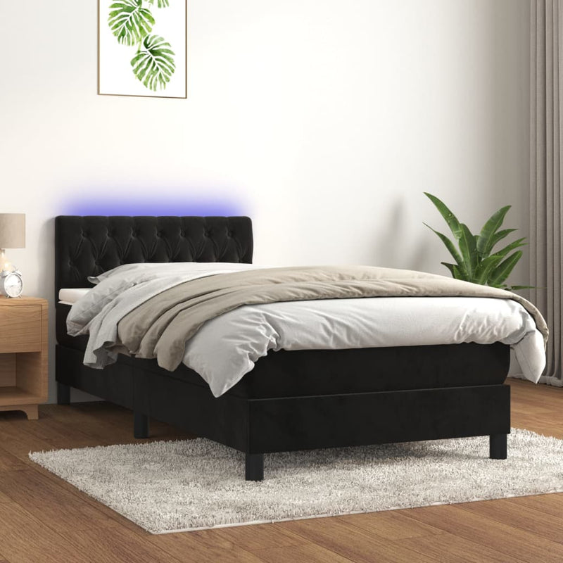 Boxspringbett mit Matratze & LED Schwarz 90x190 cm Samt