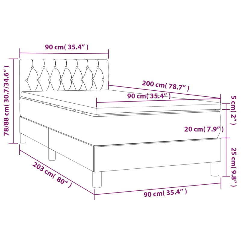 Boxspringbett mit Matratze & LED Hellgrau 90x200 cm Samt