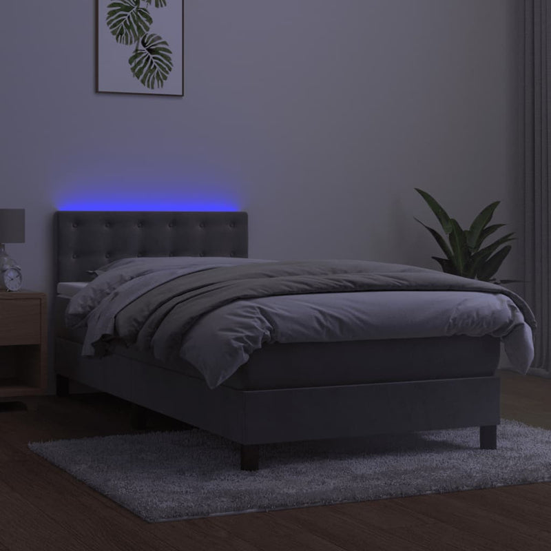 Boxspringbett mit Matratze & LED Hellgrau 80x200 cm Samt