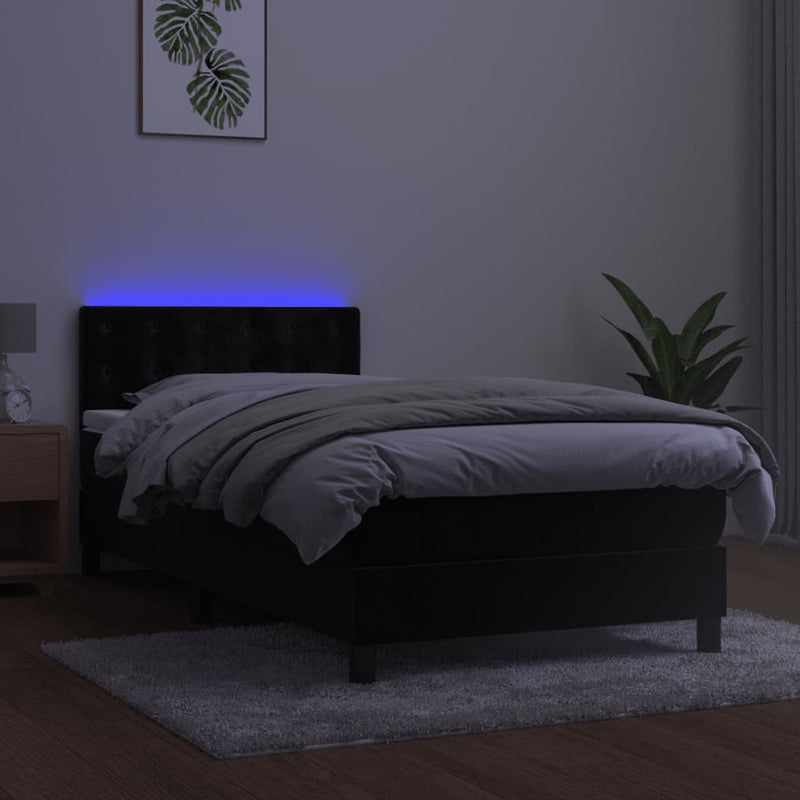 Boxspringbett mit Matratze & LED Schwarz 80x200 cm Samt