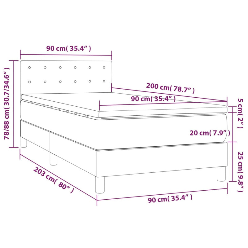 Boxspringbett mit Matratze & LED Hellgrau 90x200 cm Samt