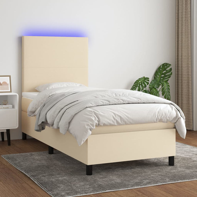 Boxspringbett mit Matratze & LED Creme 90x200 cm Stoff