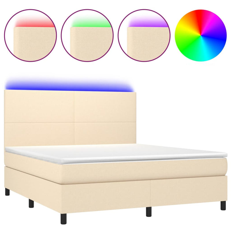 Boxspringbett mit Matratze & LED Creme 180x200 cm Stoff