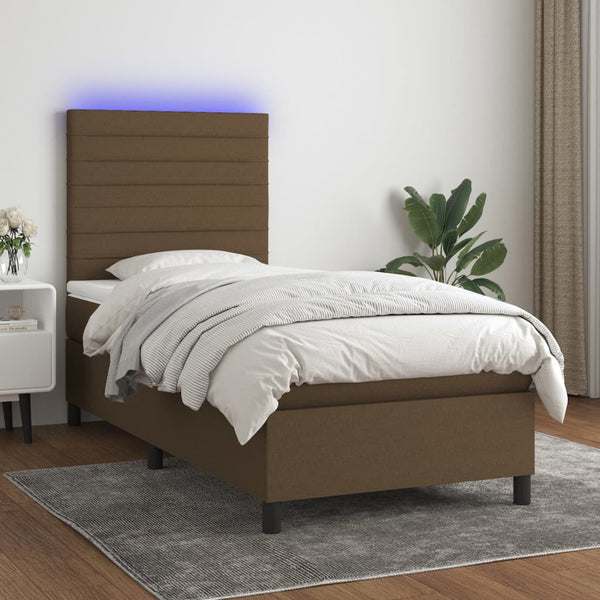 Boxspringbett mit Matratze & LED Dunkelbraun 80x200 cm Stoff