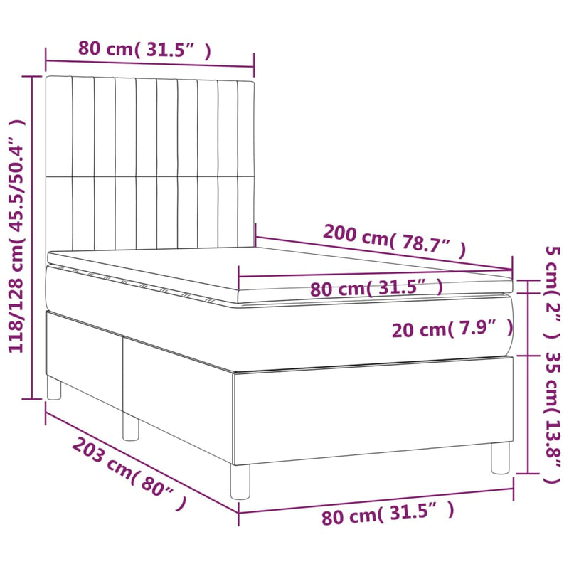 Boxspringbett mit Matratze & LED Dunkelbraun 80x200 cm Stoff