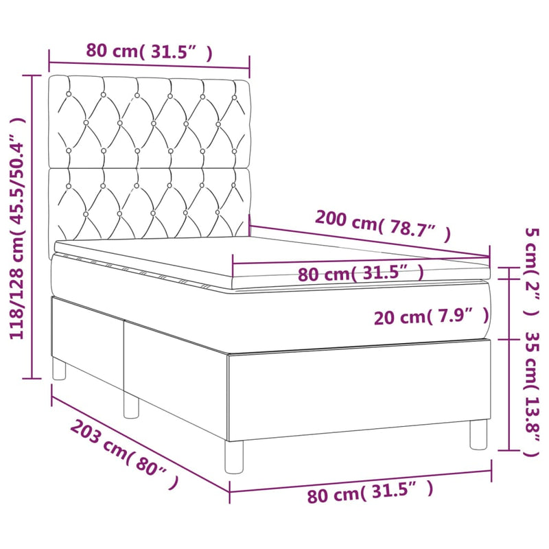 Boxspringbett mit Matratze & LED Dunkelbraun 80x200 cm Stoff