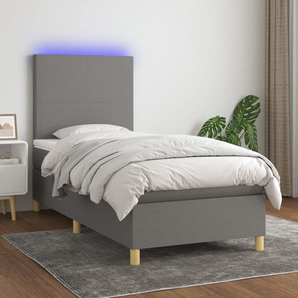 Boxspringbett mit Matratze & LED Dunkelgrau 80x200 cm Stoff