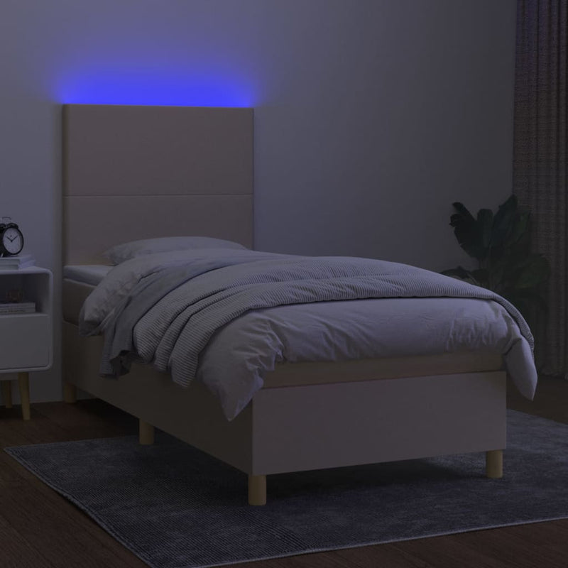 Boxspringbett mit Matratze & LED Creme 80x200 cm Stoff