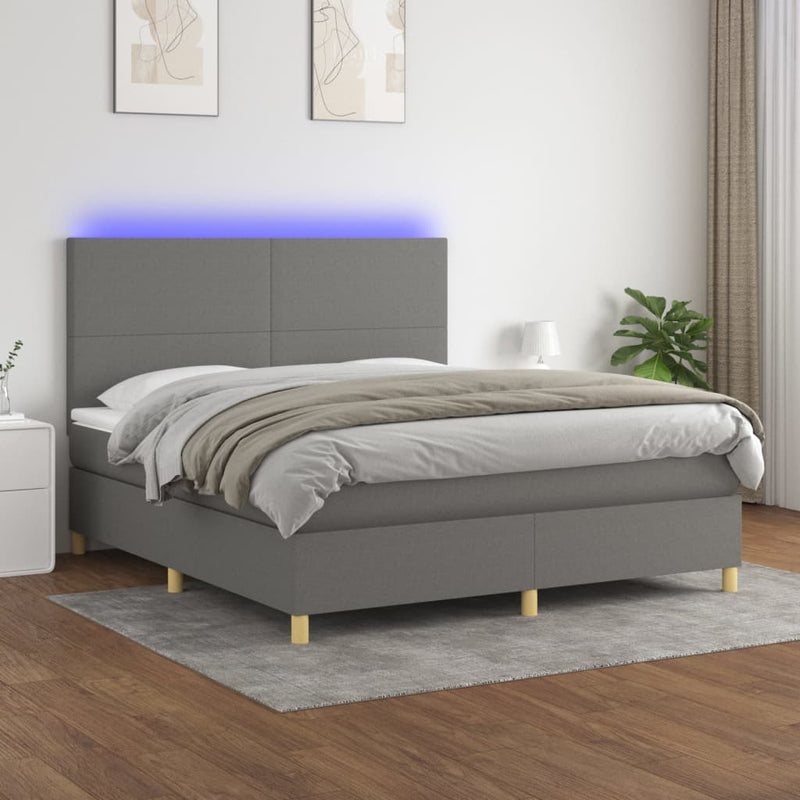 Boxspringbett mit Matratze & LED Dunkelgrau 160x200 cm Stoff