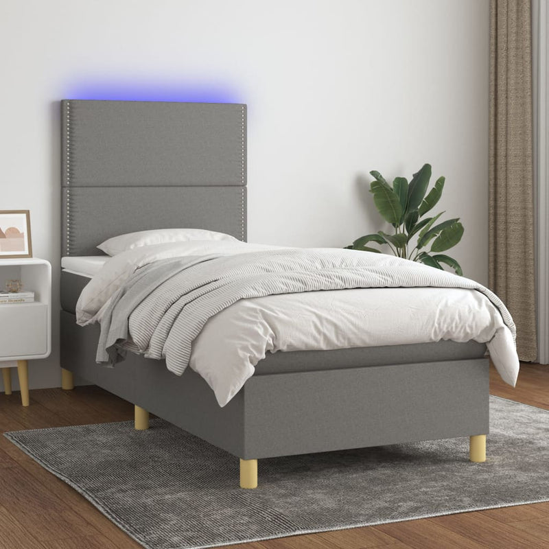 Boxspringbett mit Matratze & LED Dunkelgrau 80x200 cm Stoff