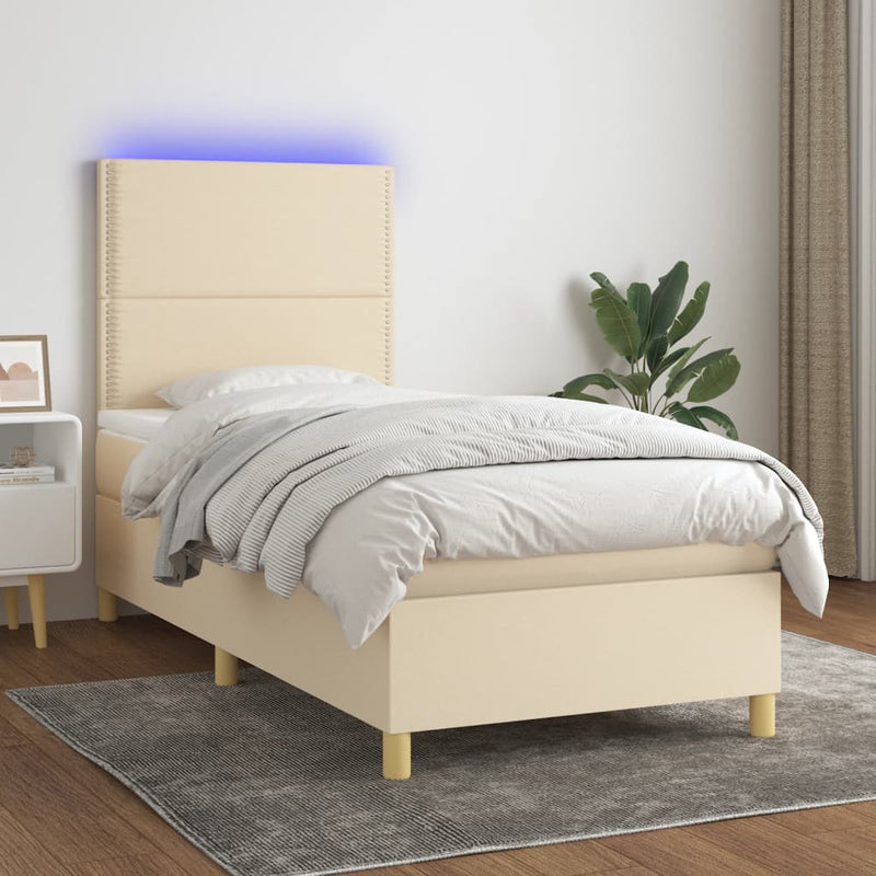 Boxspringbett mit Matratze & LED Creme 80x200 cm Stoff