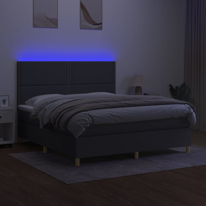 Boxspringbett mit Matratze & LED Dunkelgrau 160x200 cm Stoff