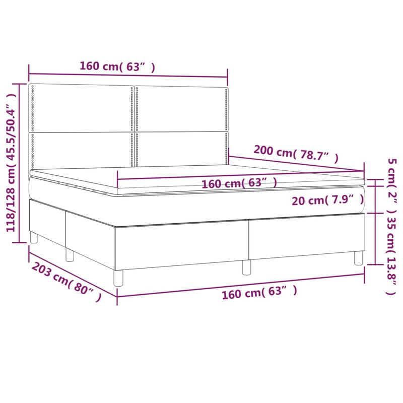 Boxspringbett mit Matratze & LED Dunkelgrau 160x200 cm Stoff