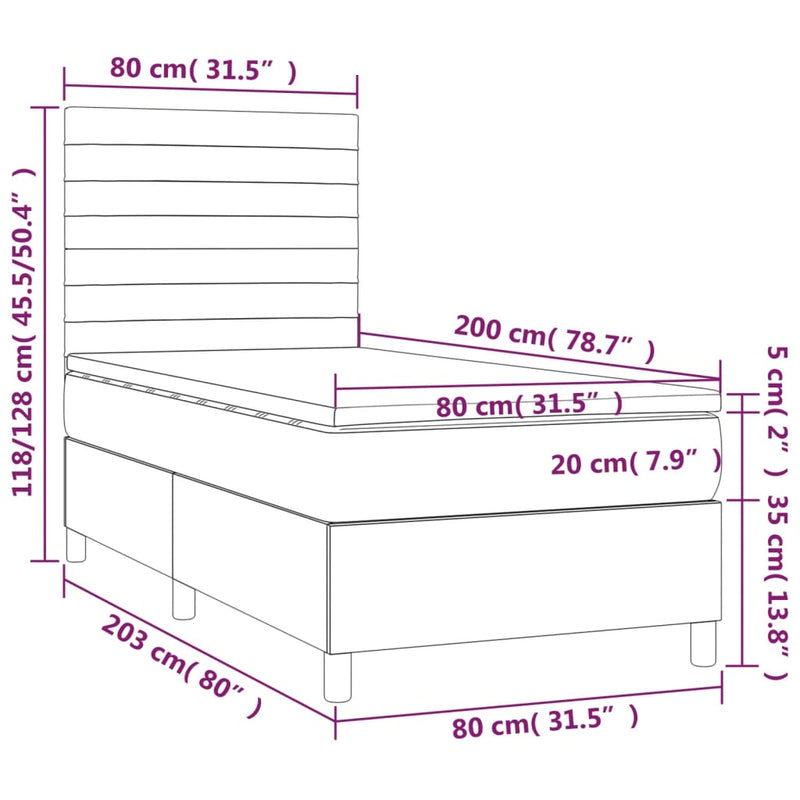 Boxspringbett mit Matratze & LED Creme 80x200 cm Stoff